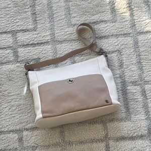 Elliot Lucca Two-Tone Cream and Tan Leather hobo style Shoulder Bag